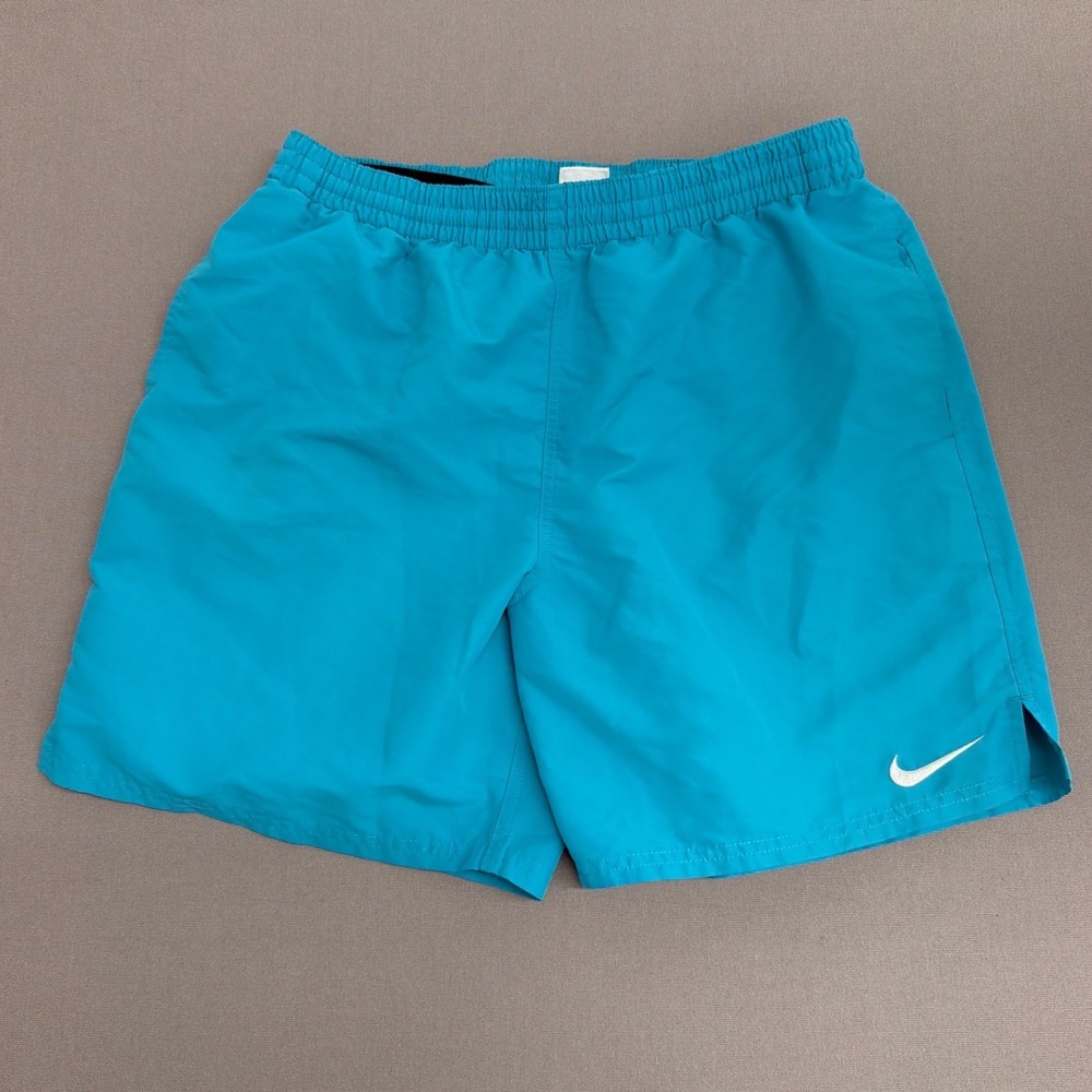 Nike Mens Turquoise Blue Swim Trunks Board Shorts Mesh Lined Size L Large
